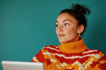 Poster - Cozy Digital Creativity Millennial Remote Work Aesthetic with Textural Knitwear - Inspiring Productivity in Vibrant Modern Workspaces