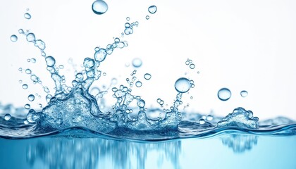 Aufkleber - Clear blue water splash with bubbles. Freshness concept, drink commercial. Clean water explosion with spray. Oxygen bubbles background. Nature refreshment backdrop. Liquid abstract design for aqua