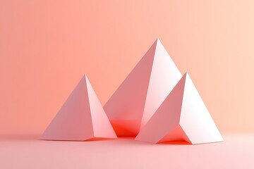 Poster - Three geometric pyramids arranged on a pink background create an abstract composition