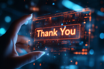 Poster - Digital gesture of gratitude in a modern tech environment at night