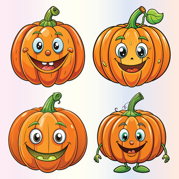 Halloween Pumpkins Different Faces Set
