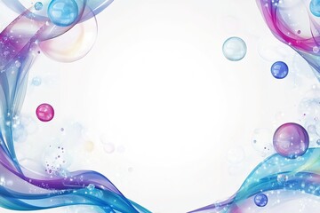 Poster - Colorful flowing ribbons frame a clean white background with translucent spheres