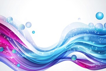Poster - Abstract design with flowing waves bright colors and glowing orbs on a white background