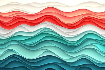 Poster - Abstract waves of red white and teal flow in a modern visually appealing design