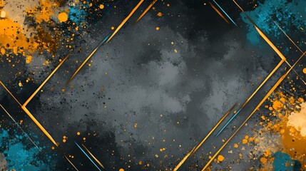 Poster - Black and orange background with a splash of blue. The background is a splash of color and the frame is black