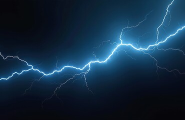 Poster - Majestic lightning strike over black background during thunderstorm. Electric blue bolt with many branches illuminates the night sky. Symbol of power, danger, energy, weather and climate change.