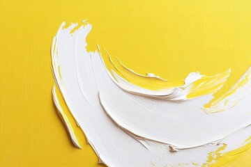 Poster - Abstract painting of yellow and white paint creating a flowing and textured design