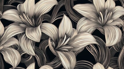 Poster - Black and white drawing of a flower with a white background. The flower is very detailed and has a very elegant look to it