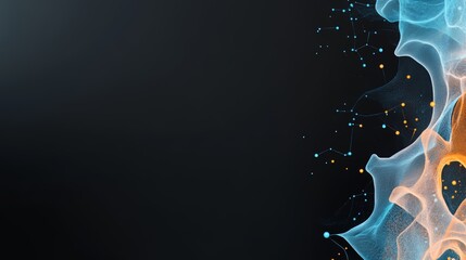 Poster - Black background with a blue and orange swirl. The swirls are abstract and seem to be made up of small dots