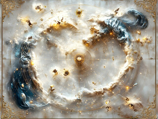 celestial map fresco style swirling nebulae and constellations