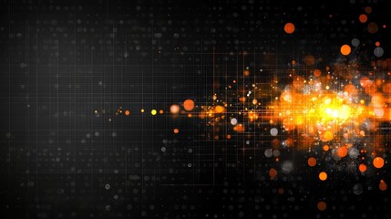 Fototapete - Black background with orange dots and a yellow light. The image is abstract and has a futuristic feel to it