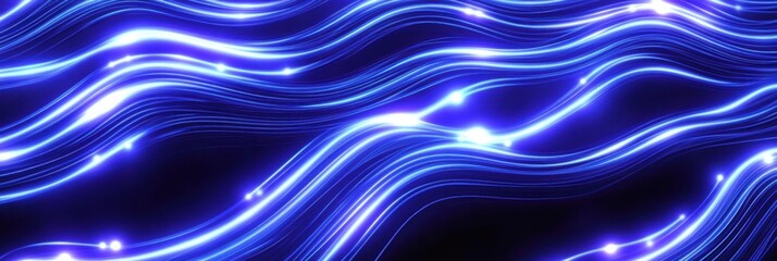 Poster - Glowing blue wavy lines create an abstract background for digital designs and technology themes