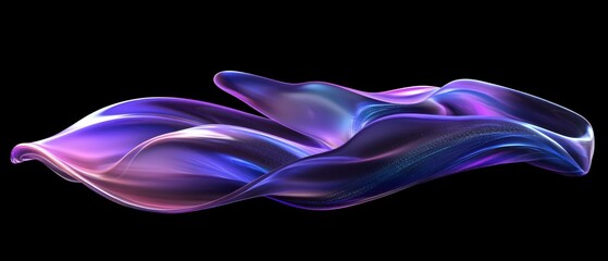 Wall Mural - abstract iridescent flowing silk fabric with purple and blue hues on black background concept of ele
