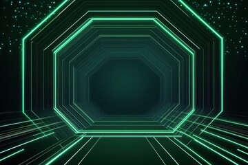 Poster - Glowing green hexagon design creating an abstract geometric tunnel effect