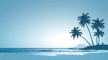 Aufkleber - Blue ocean with palm trees in the background. The palm trees are silhouetted against the blue sky