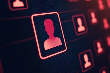 Poster - Futuristic HR Technology Concept with Digital User Icons Illuminated on Screen