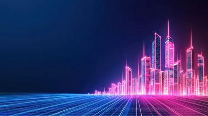 Poster - Futuristic Smart City Network Concept with Neon Lights and Abstract Skyline Visualization