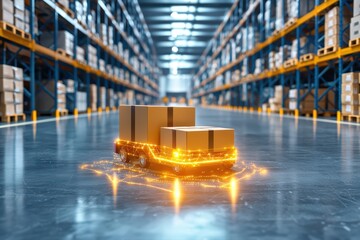 Poster - Futuristic Smart Logistics Network Concept with Automated Cargo Transport in Warehouse Environment