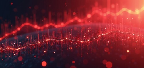 Poster - Abstract glowing financial data graph overlay in red color. Digital background for stock market analysis, business trends, investment performance, economic forecasting. Great for corporate reports,