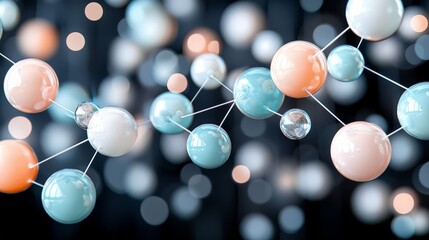 Aufkleber - Bunch of colorful spheres are connected by strings, creating a web-like structure. The spheres are of different sizes and colors, and they are all connected to each other in a complex pattern
