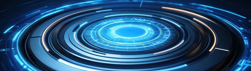 Poster - Futuristic Technology Concept Featuring Circular Patterns and AI Innovations in a Digital Realm