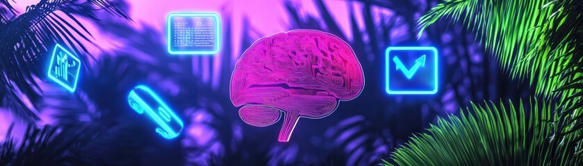 Poster - Futuristic Concepts of Technology Evolution with AI Elements and Neon Aesthetic