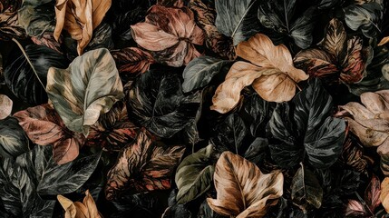 Poster - Close up of a leafy plant with a variety of colors. The leaves are brown and green, and the overall mood of the image is peaceful and serene