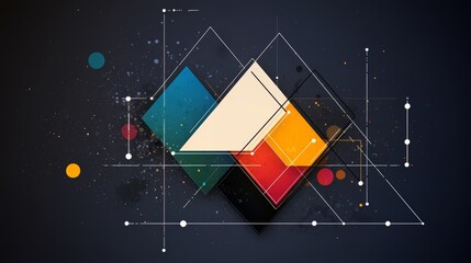 Poster - Colorful abstract design with squares and triangles. The design is made up of different colors and shapes, and it is a piece of art. Scene is vibrant and energetic, with the colors