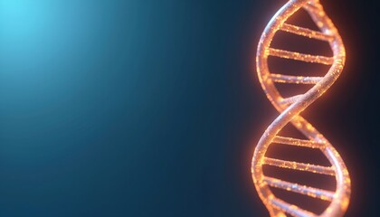 Poster - Illuminated DNA double helix 3D model on gradient blue background. Futuristic medical tech abstract concept with bright glowing light. Scientific research genetic innovation, health care, medicine,