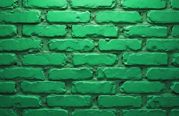 Poster - Green brick wall texture background. Architecture pattern with block cement. Concrete stone structure backdrop. Paint rough surface wallpaper. Grunge saturated vibrant material. Urban building