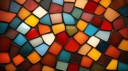 Fototapete - Colorful mosaic made of many different colored glass pieces. The mosaic is made up of many different colored pieces, including red, yellow, blue, and green
