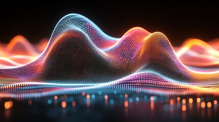 Fototapete - Colorful flowing digital particle waves create abstract modern artistic illustration