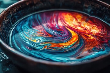 Poster - Mesmerizing abstract image featuring a vibrant mix of swirling colors in a container, evoking a sense of fluidity, movement, and artistic expression, creating a stunning visual.