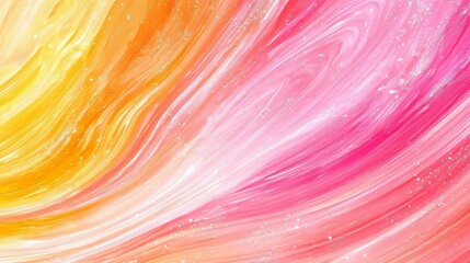 Poster - Colorful, abstract painting with a pink and yellow swirl. The painting has a dreamy, whimsical feel to it