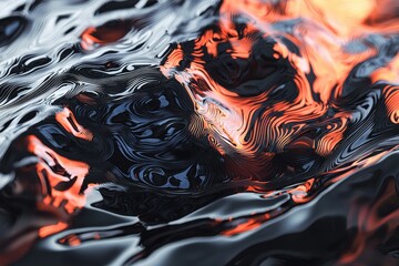 Aufkleber - Abstract wavy black and white pattern contrasting with vibrant orange hues for a mesmerizing effect, digitally rendered with fluid lines.