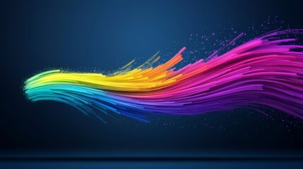 Leinwandbilder - Colorful, rainbow-colored wave of light is projected onto a blue background. Concept of movement and energy, as if the colors are dancing and swirling in the air. The vibrant hues create a dynamic