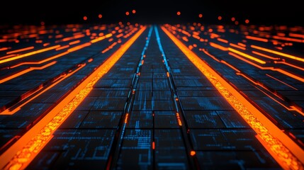 Leinwandbilder - Computer screen with orange and blue lines. The image gives off a futuristic and technological vibe
