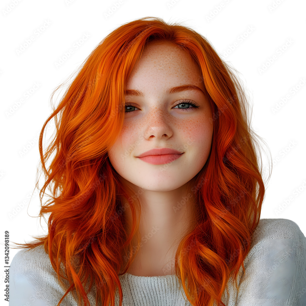 Portrait of a beautiful woman with vibrant red hair and freckles ...