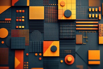 Poster - a modern abstract art piece featuring geometric shapes in orange, yellow, and dark gray, creating a 