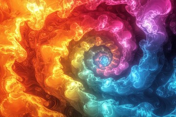 Poster - A vibrant rainbow spiral with swirling, fluid patterns, transitioning from warm oranges and reds to cool blues and purples, creates an eye-catching abstract design.