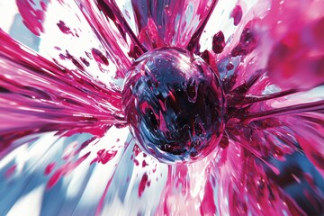 Poster - A mesmerizing 3D render featuring a sphere radiating streams of vibrant pink liquid, creating a dynamic, fluid design that blends digital art with abstract beauty.