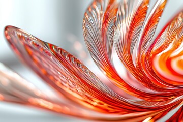 Poster - Abstract close-up of curved glass with red and orange accents, creating a modern, fluid and dynamic design, showcasing intricate patterns and vibrant hues.