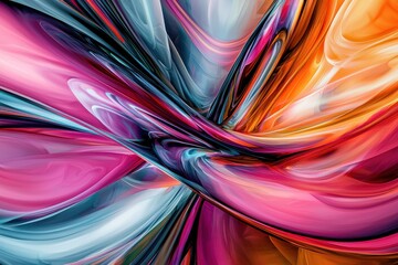 Poster - An artistic and vibrant background with flowing, curved lines in shades of pink, blue, orange, and purple, creating a dynamic and eye-catching abstract design.