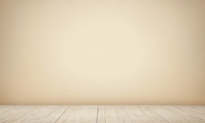 beige wall and wooden floor surface, backdrop for mockup, empty interior background for product disp