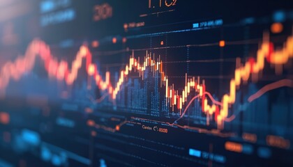 Aufkleber - Stock market data display shows glowing graph with dynamic price fluctuations. Essential for financial analysis, trading decisions. Suitable for presentations, investment reports, data visualization,