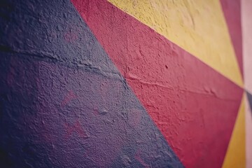 Poster - a textured wall with painted geometric pattern in vibrant colors, showcasing a unique abstract desig