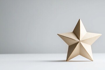 Poster - Wooden star decoration on a white surface against a gray background, creating a clean and minimalist aesthetic with space for text and design elements.