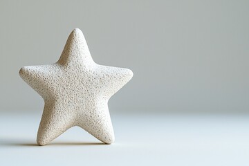 Poster - Close-up of a textured light beige star standing upright against a neutral grey background, highlighting its unique rough surface and organic feel for versatile use.