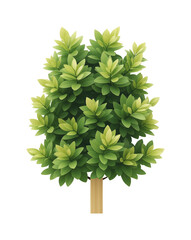 Stylized Tree: A symmetrical bush with vibrant green and yellow leaves PNG on Transparent Background