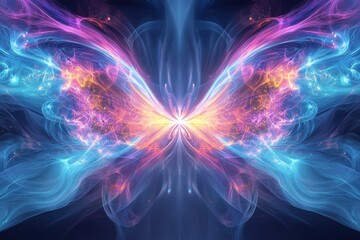 Poster - Elegant abstract symmetrical design featuring flowing energy patterns with vibrant colors, creating a sense of cosmic harmony and ethereal beauty, great for backgrounds.